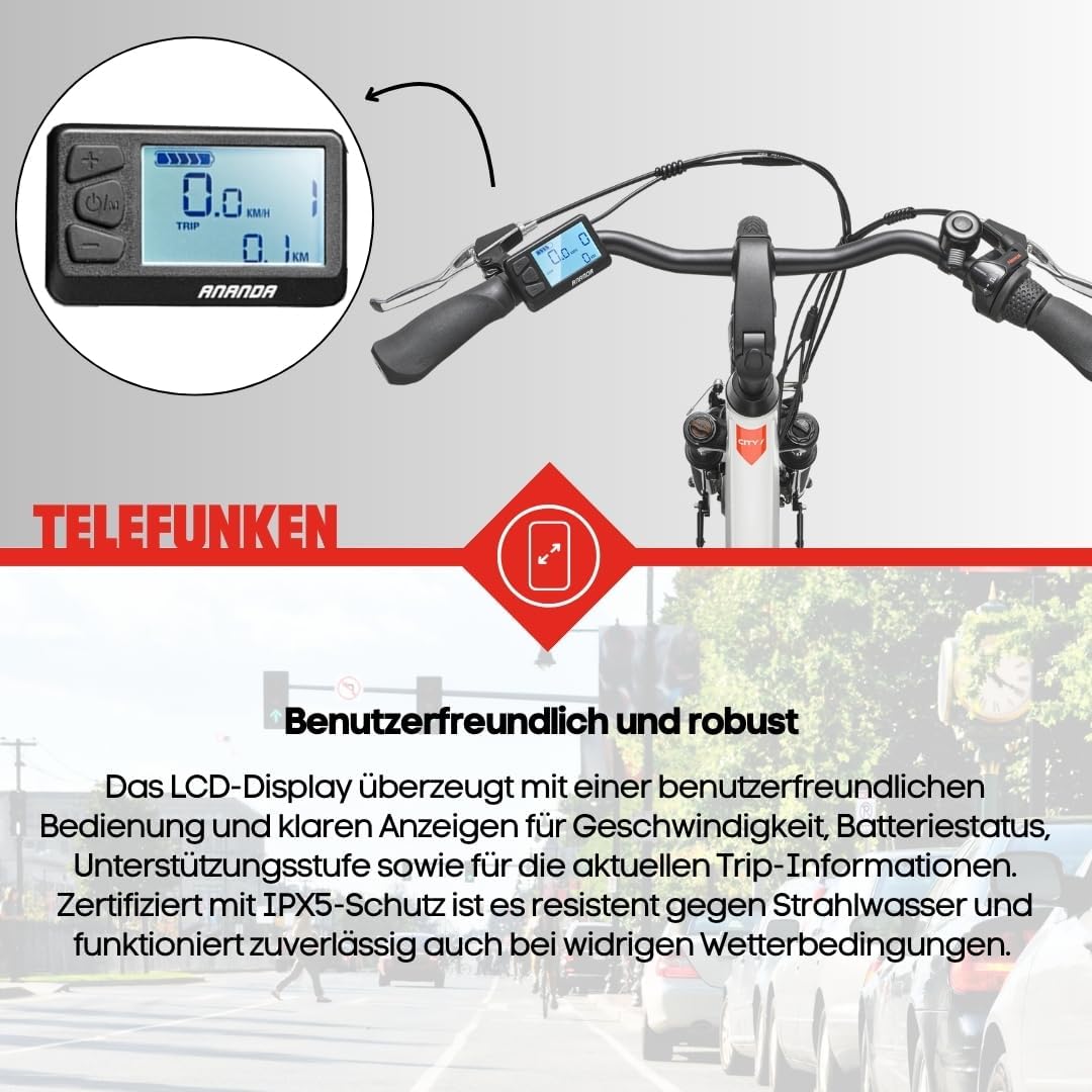 TELEFUNKEN E-Bike 28 Zoll Fahrrad für Damen & Herren | Pedelec Citybike mit 3-Gang Nabenschaltung | Rücktritt | Elektrofahrrad 250 W Frontmotor | 468 Wh Li-Ion Akku | EBike Multitalent RC835 – Bild 8