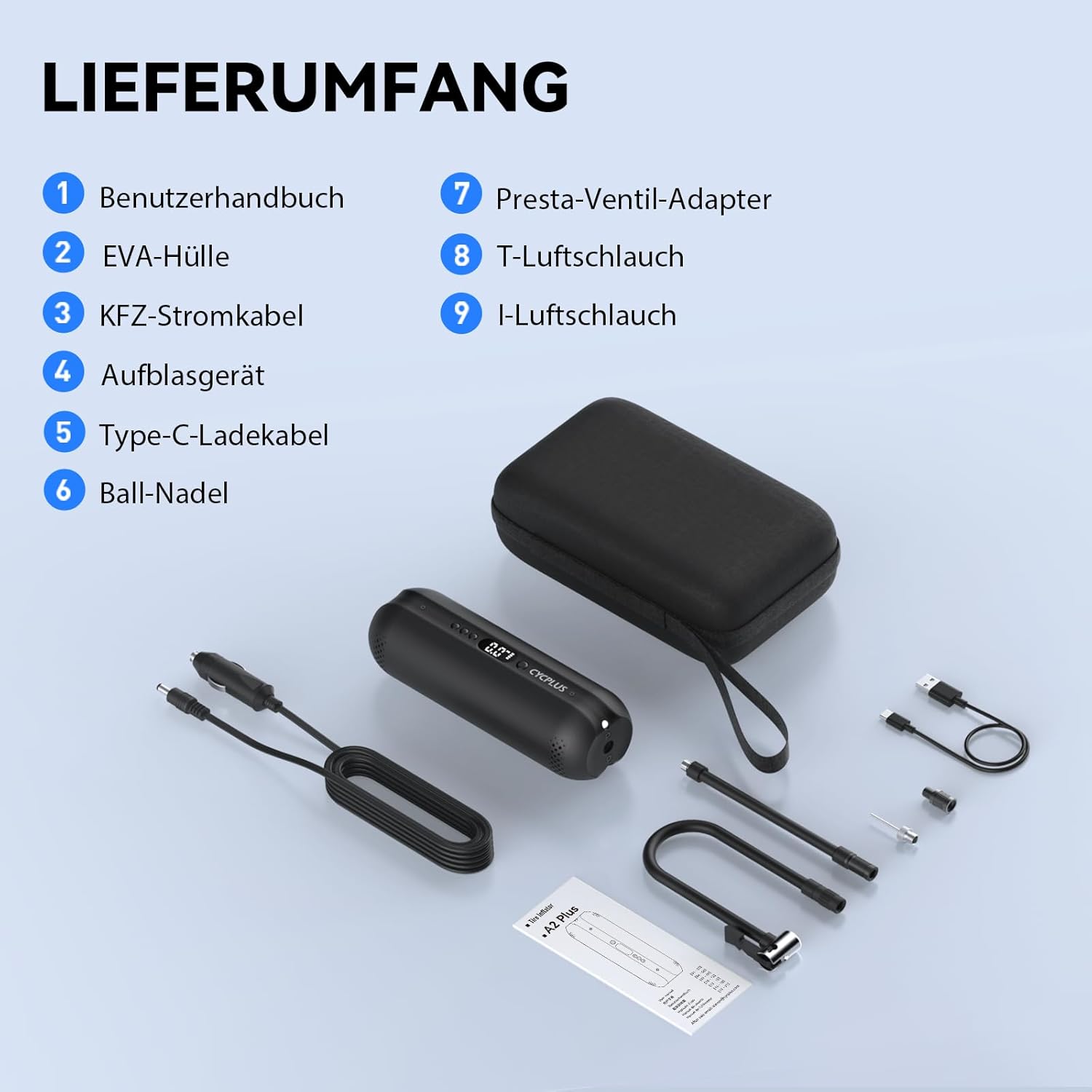 CYCPLUS Luftpumpe,12V DC/AC 2-in-1,Max I50PSI Automatische Abschaltung Elektrischer Kompressor Tragbar Fahrradpumpe Mini Reifenpumpe für alle Fahrräder Motorräder und Autos – Bild 8