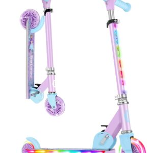 Beleev V2 Scooter Children’s Scooter 6 Years, Upgrade with LED Luminous Wheels, Steering Column and Deck, Height Adjustable, Rear Wheel Brake, Foldable Scooter Children 4 Years Girls Boys, 3-12 Years