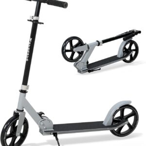 200 mm LED Big Wheel Scooter – Folding Scooter Children and Teenagers Aged 9-14 (125-175 cm), 3 Height-Adjustable City Scooter with Suspension and Double Brake, Scooter up to 100 kg D005B