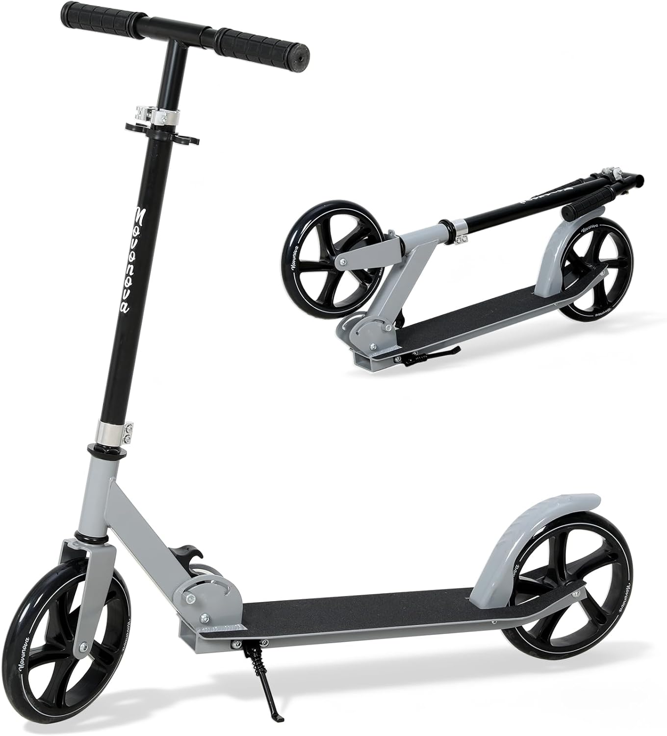 200 mm LED Big Wheel Scooter - Folding Scooter Children and Teenagers Aged 9-14 (125-175 cm), 3 Height-Adjustable City Scooter with Suspension and Double Brake, Scooter up to 100 kg D005B