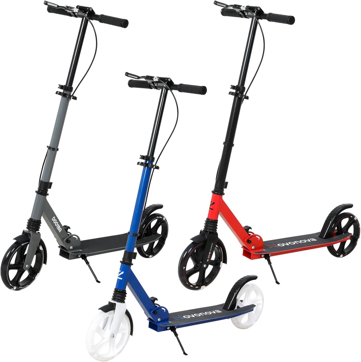 200 mm LED Big Wheel Scooter NV-D001BA with Light Wheels - Foldable City Scooter for Children from 9 & Teenagers (125-175 cm), Suspension & Double Brake, Scooter up to 100 kg, Grey/Red/Blue – Bild 9