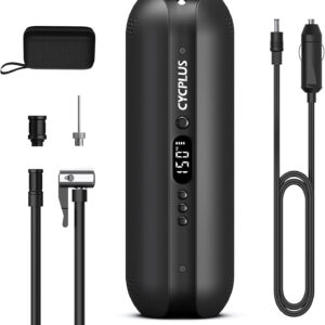 CYCPLUS Luftpumpe,12V DC/AC 2-in-1,Max I50PSI Automatische Abschaltung Elektrischer Kompressor Tragbar Fahrradpumpe Mini Reifenpumpe für alle Fahrräder Motorräder und Autos