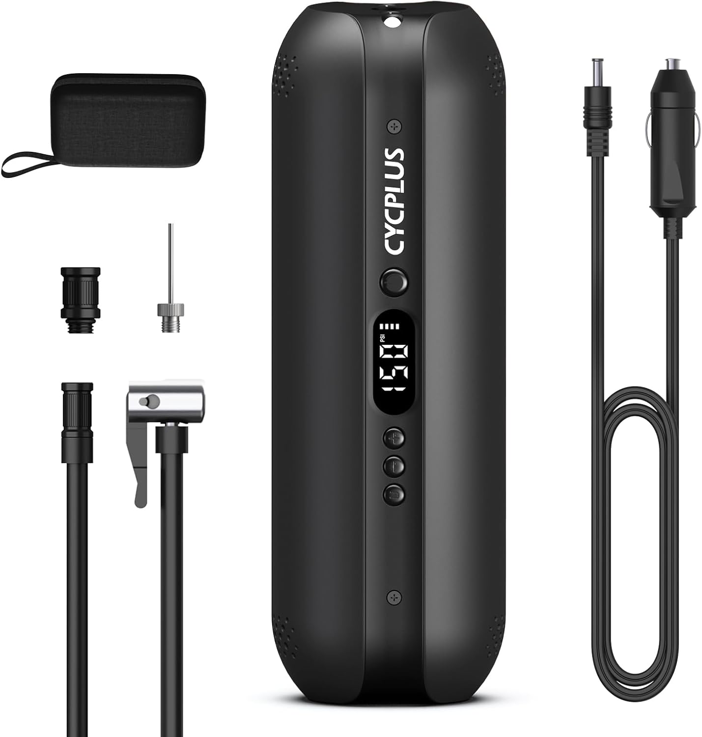 CYCPLUS Luftpumpe,12V DC/AC 2-in-1,Max I50PSI Automatische Abschaltung Elektrischer Kompressor Tragbar Fahrradpumpe Mini Reifenpumpe für alle Fahrräder Motorräder und Autos