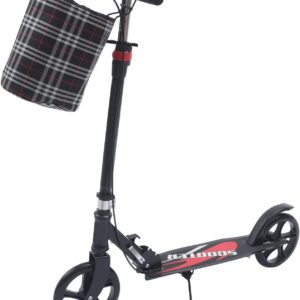 Folding Scooter with Height Adjustable Handlebar and Front Basket, Load Capacity up to 150 kg