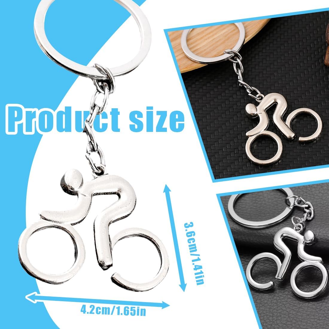 Bicycle Keyring, Bicycle Rider Key Pendant, Metal Bicycle Road Bike, Creative Gifts for Men, Women & Children (Silver) – Bild 2