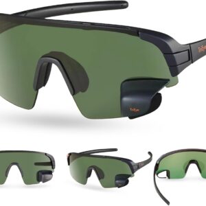 TriEye Cycling Glasses With Left-Side Rearview Mirror – Photochromic Sports Eyewear For Men & Women – Windproof & UV400 – Road Bike And Commuter Glasses – Bike Accessory