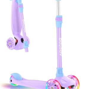 BELEEV A3 Scooter Children 3 Years, 3 Wheels Scooter Children with LED Luminous Wheels, 5 Height Adjustable, Lean to Steer, Non-Slip Deck, Premium Children’s Scooter 3-12 Years Girls Boys Tricycle