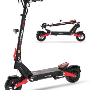 HITWAY H10 E Scooter with Road Legal, 90-110 km Range, 48 V 20.8 Ah, 10 Inch Offroad Pneumatic Tyres, 150 kg Max, Double Shock Absorption, 500 W Motor, Foldable E Scooter for Adults – with App