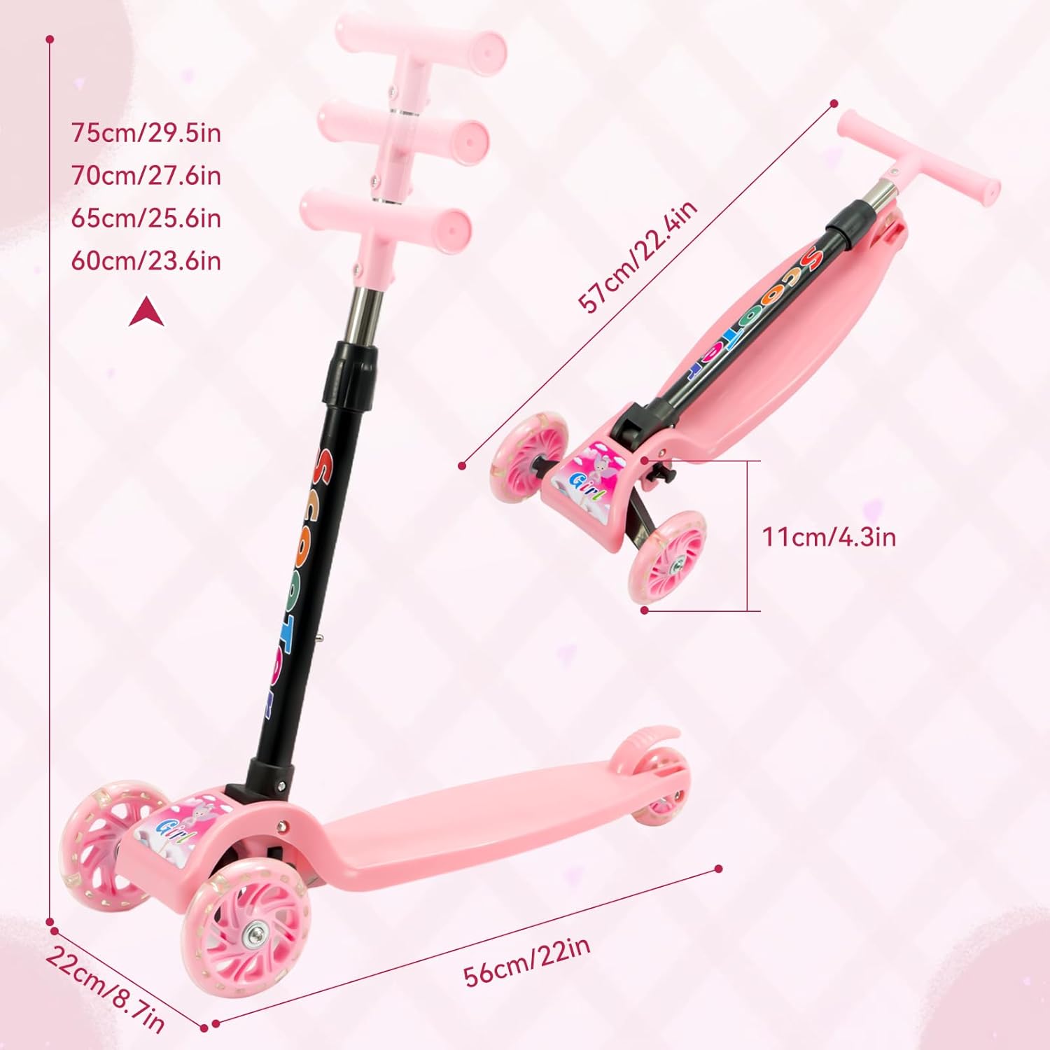 Youyijia Foldable Scooter for Kids, 3 Wheel Scooter with Luminous Wheels, Height Adjustable Handlebar, Luminous Scooter for Boys and Girls – Bild 4