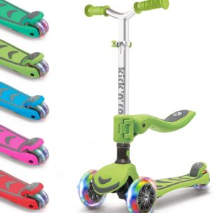 Kicknroll Children’s Scooter 3 Years, Foldable Scooter, 4 Adjustable Heights, 3 LED Wheels, Non-Slip Deck 50 kg, Children’s Scooter 2-in-1 with Seat Outdoor Sports Toy Birthday Gift for Boys Girls