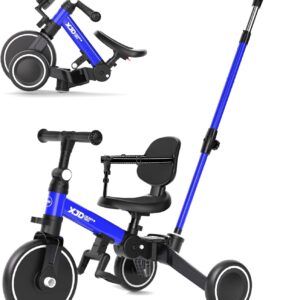 XJD 5-in-1 Tricycle, Balance Bike from 1 Year with Push Bar for Children from 1-4 Years, Balance Bike with Removable Pedals and Adjustable Seat, Children’s Tricycle, Baby Bicycle (Blue)