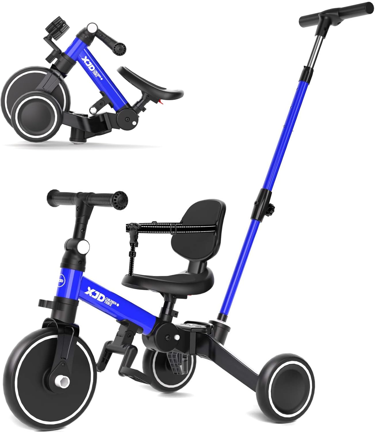 XJD 5-in-1 Tricycle, Balance Bike from 1 Year with Push Bar for Children from 1-4 Years, Balance Bike with Removable Pedals and Adjustable Seat, Children's Tricycle, Baby Bicycle (Blue)