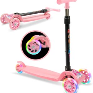 Youyijia Foldable Scooter for Kids, 3 Wheel Scooter with Luminous Wheels, Height Adjustable Handlebar, Luminous Scooter for Boys and Girls