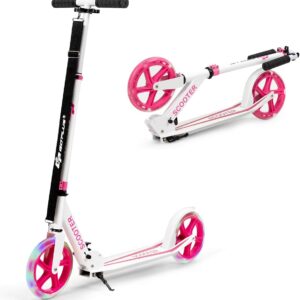 GOPLUS Children’s Scooter, City Scooter Made of Aluminium up to 100 kg, Kick Scooter with Shoulder Strap and LED Wheels, Foldable & Height Adjustable for Boys and Girls from 10 Years
