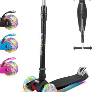 KORIMEFA Children’s Scooter, Tricycle Scooter with PU LED Wheels, Luminous Wheels, Foldable Height-Adjustable Children’s Scooter, Lightweight Load Capacity up to 60 kg, from 3-12 Years Boys Girls
