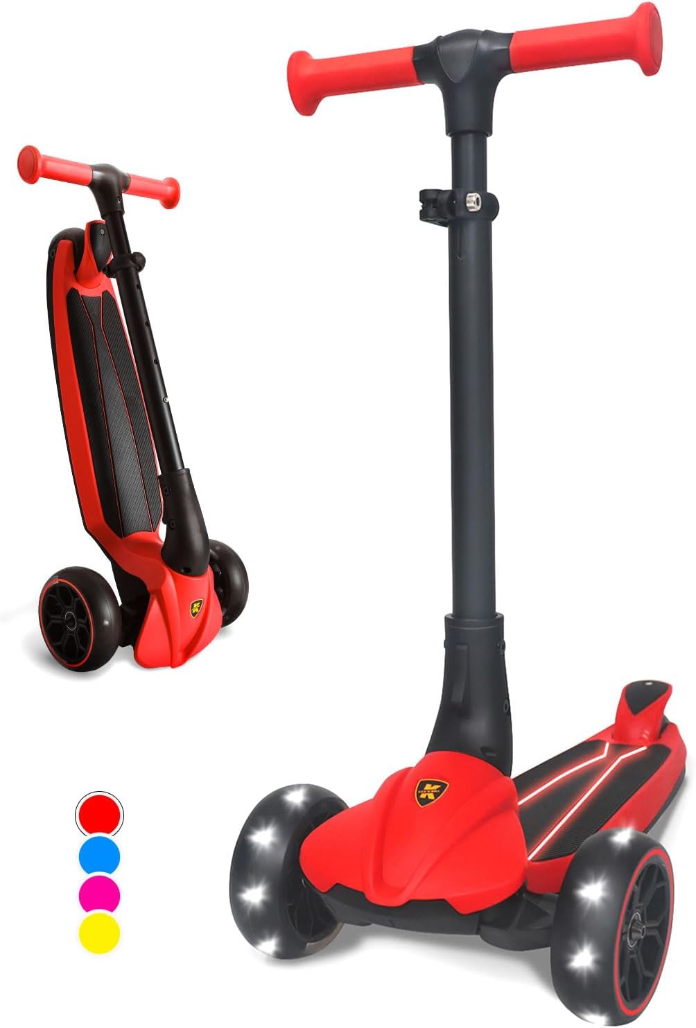 Kicknroll Scooter Children 3 Years - Children's Scooter from 3 Years - Foldable Slide Scooter Children with 4 Adjustable Heights, LED Wheels, Illuminated Kickboard - Tricycle Scooter for Boys Girls