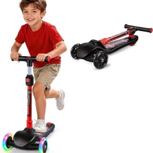 Children’s Scooter, 3 Wheels, Children’s Scooter with Luminous Wheels, Children’s Scooter, Height-Adjustable with Non-Slip Running Board and Rear Wheel Brake, Foldable Scooter Children for Boys and Girls from 3-12 Years