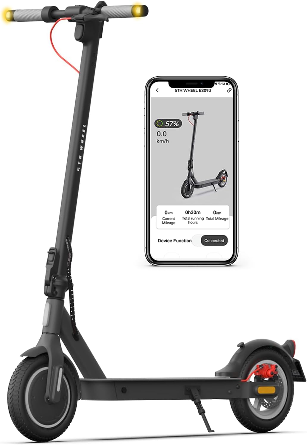 E Scooter with Road Approval ABE, 5TH WHEEL V30PRO Electric Scooter with Indicator, 10 Inch Tyres, 25-30 km Range, with App, 4 Speed Modes, Load 120 kg, Portable Travel E Scooter