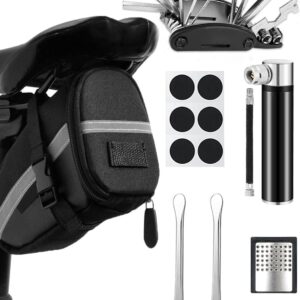 BAONUOR Bicycle Multitools 16-in-1 Bicycle Repair Tool Set, Foldable Multifunction Tool MTB Repair Tool Tyre Lever with Saddle Bag