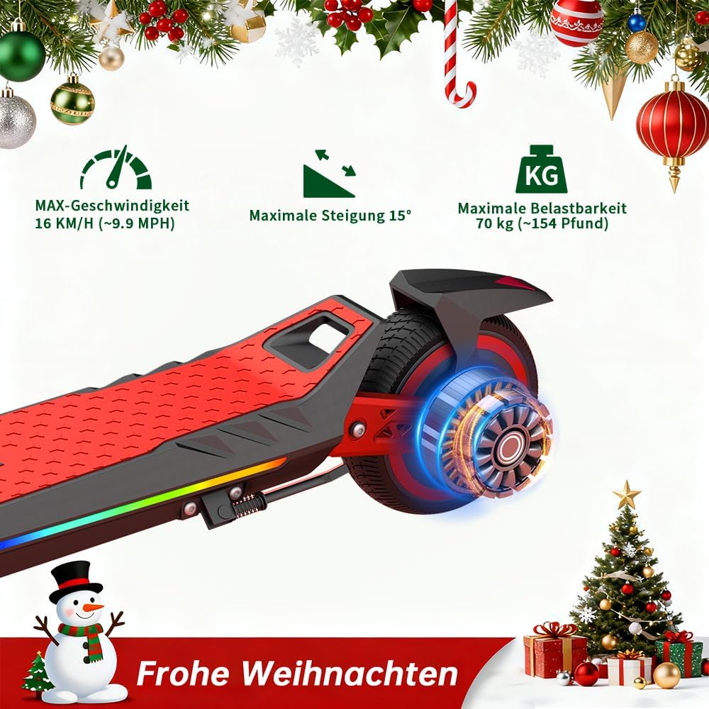 U8 Children's E-Scooter in 16 km/h, 12 km Range, 3 Speed Levels Zero Start, Electronic Brake, Double Suspension, 6.5 Inch Tyres, Foldable & LED Lighting, for Children from 6 Years, Four Colours – Bild 4