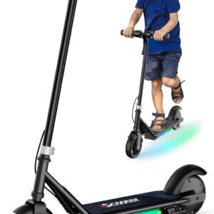 iScooter E Scooter for Children from 6-12/8-14 Years, 2/3 Modes (5-19 km/h), 6.5 Inch Music Foldable Electric Scooter & 3 Adjustable Heights, 5.5 Inch Children’s Electric Scooter with 7-Coloured