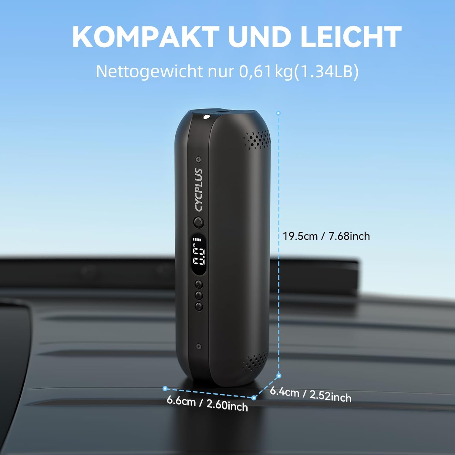 CYCPLUS Luftpumpe,12V DC/AC 2-in-1,Max I50PSI Automatische Abschaltung Elektrischer Kompressor Tragbar Fahrradpumpe Mini Reifenpumpe für alle Fahrräder Motorräder und Autos – Bild 7