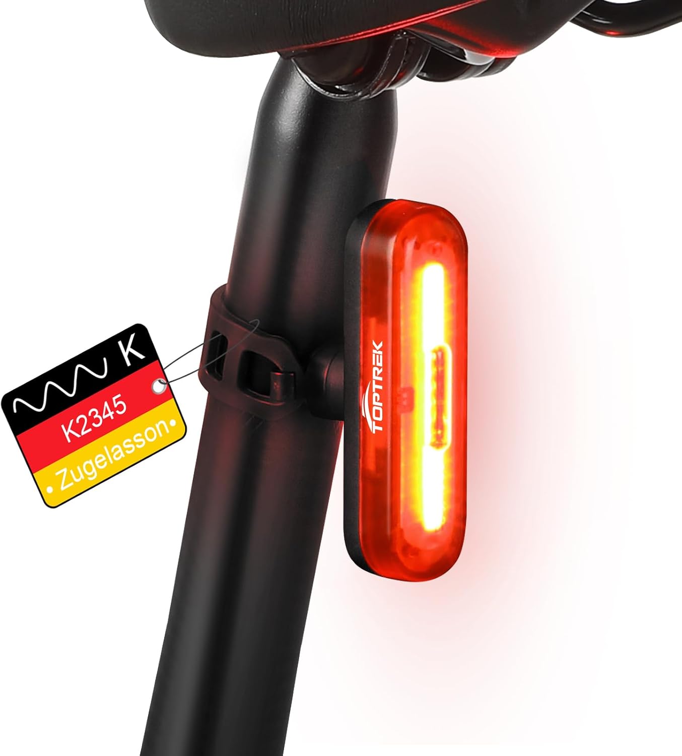 toptrek Rear Light Bicycle Visibility Range 200 Metres, Rear Light Bicycle LED StVZO Approved Bicycle Rear Light USB-C Rechargeable Battery Bicycle Light Rear IPX5 Waterproof for Road Bike, MTB, – Bild 8