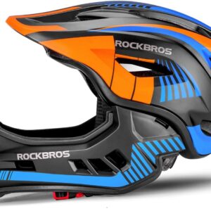 ROCKBROS Children’s Helmet, Integrated Bicycle Helmet for Children/Youth, Full Face Helmet with Removable Chin Guard, BMX, MTB, Downhill Helmet, S: 48-53 cm, M: 53-58 cm