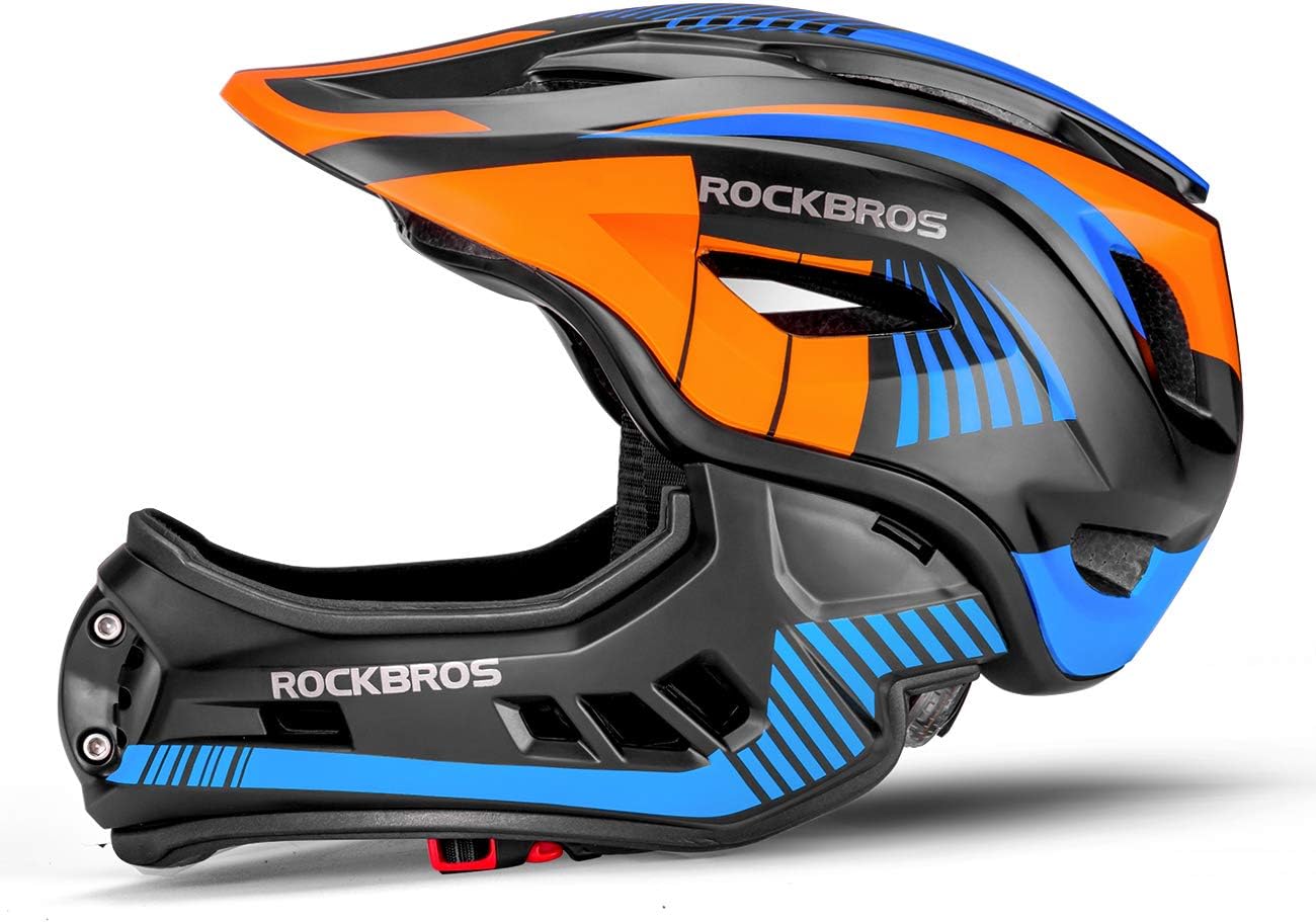 ROCKBROS Children's Helmet, Integrated Bicycle Helmet for Children/Youth, Full Face Helmet with Removable Chin Guard, BMX, MTB, Downhill Helmet, S: 48-53 cm, M: 53-58 cm