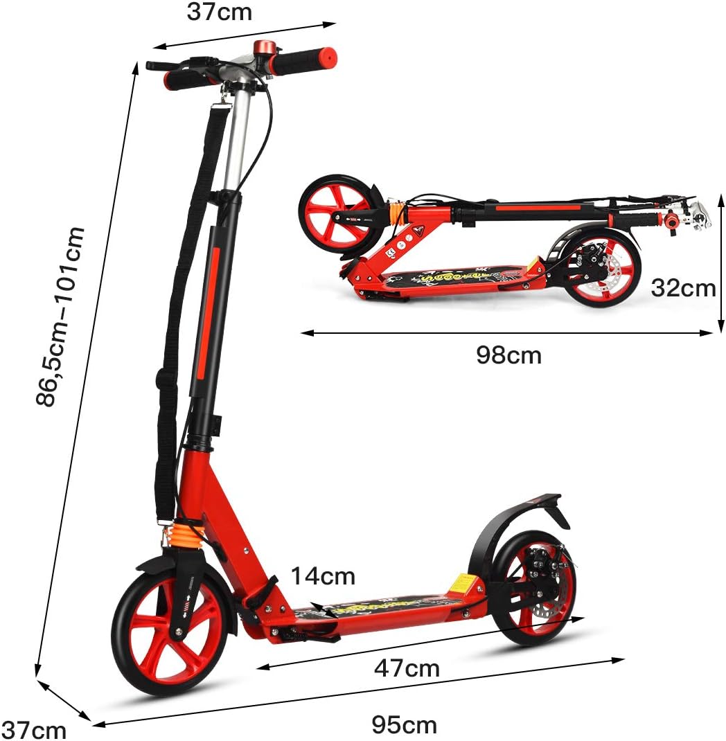 RELAX4LIFE Kickscooter Foldable & Height Adjustable, City Scooter with Bell & Stand, Scooter with Double Suspension & Carry Strap, Scooter up to 100 kg Load Capacity, for Children and Adults, PU – Bild 7