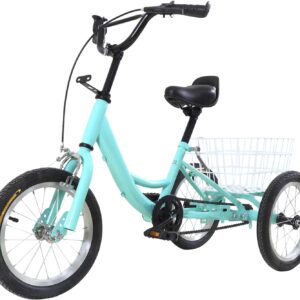 Children’s Bicycle 14 Inch Single Speed Cruise Bikes, Tricycle, Single Speed Tricycle with Shopping Basket, Adjustable Seat and Handle Height, for Leisure, Shopping and Picnics
