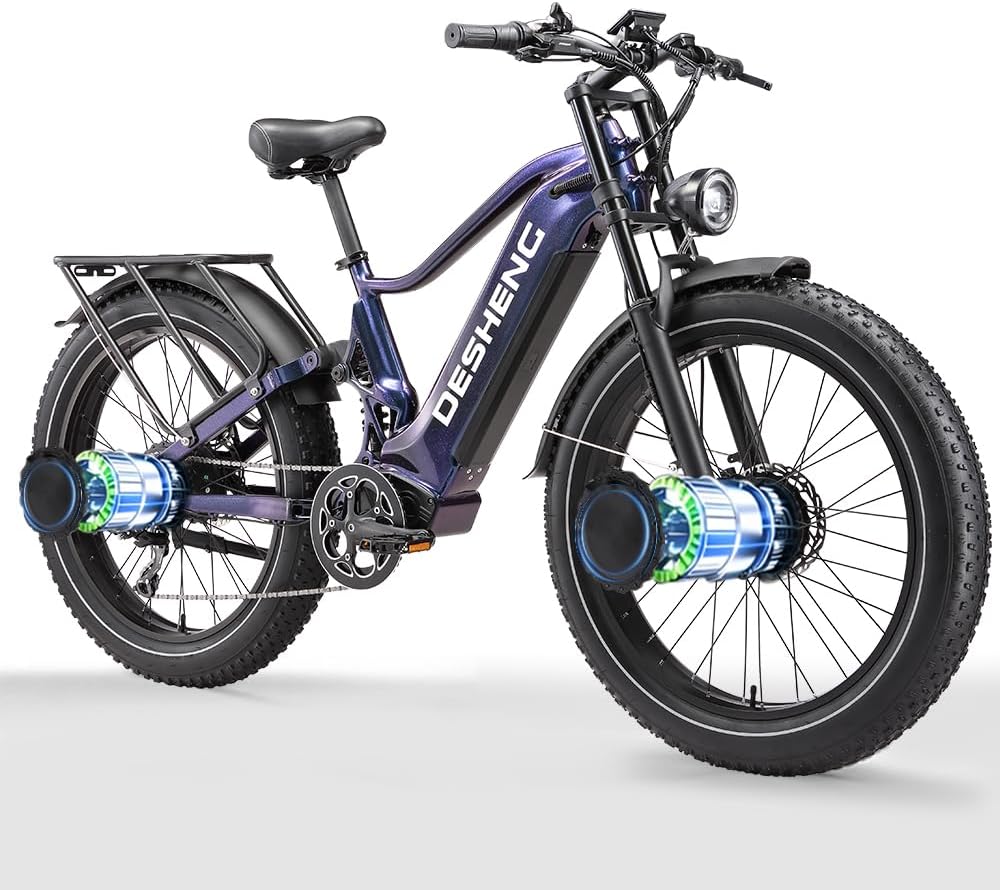 D26 Adult Dual Motor Electric Bicycle with Full Suspension, 26-Inch Fat Tyre Mountain Bike Battery, 48 V 25 AH, Hydraulic Brakes