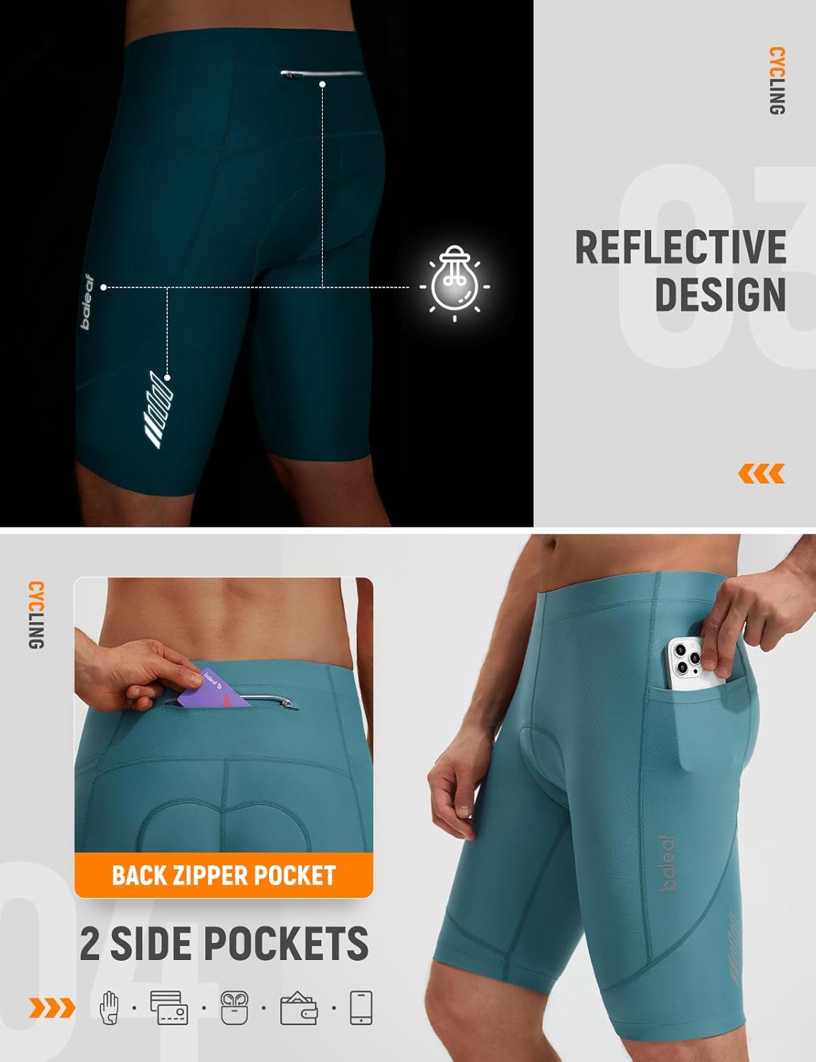 baleaf Men's Cycling Shorts Padded Cycling Shorts with Seat Padding Breathable Quick-Drying Road Bike Trousers – Bild 5