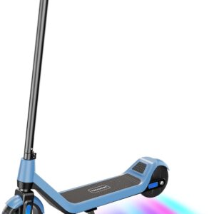 E Scooter Children’s Blue, from 8-12 Years, 16 km/h, 8-10 km Range, 3 Speed Levels, Colourful Lights, LED Display, Non-Zero Start Safety, Solid Rubber Tyres, Children’s E Scooter