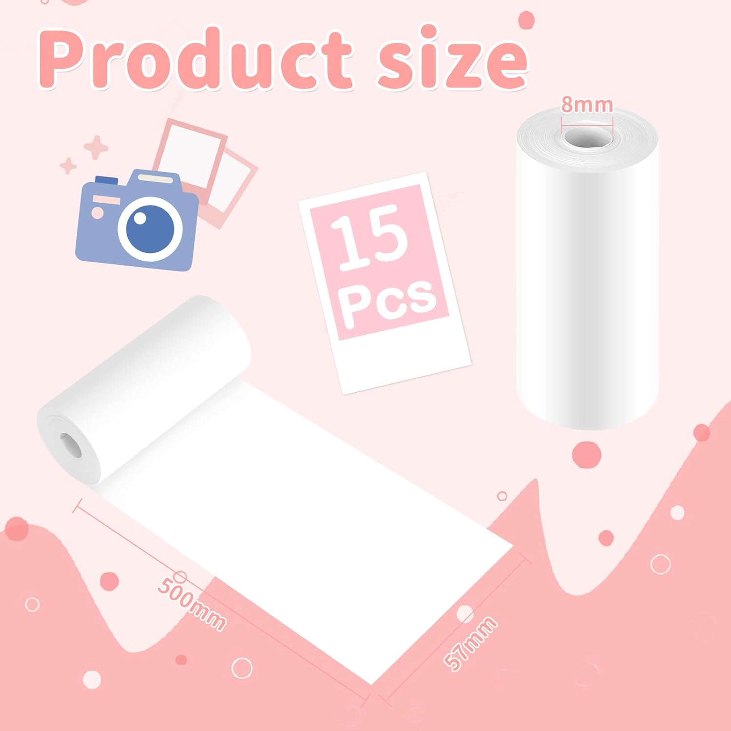 Thermal Paper for Children, Instant Camera 15 Rolls Thermal Paper Children's Camera, Thermal Printer Paper White, Refill Printing Paper, Thermal Papers for Scrapbooking, Photos, Notes, Labels (57 mm x 500 mm) – Bild 2