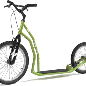 YEDOO Three Y40 Kick Scooter for Adults with Pneumatic Tyres 20/16 and Load Capacity up to 150 kg. Scooter Scooter with Adjustable Handlebar. Black (Green)