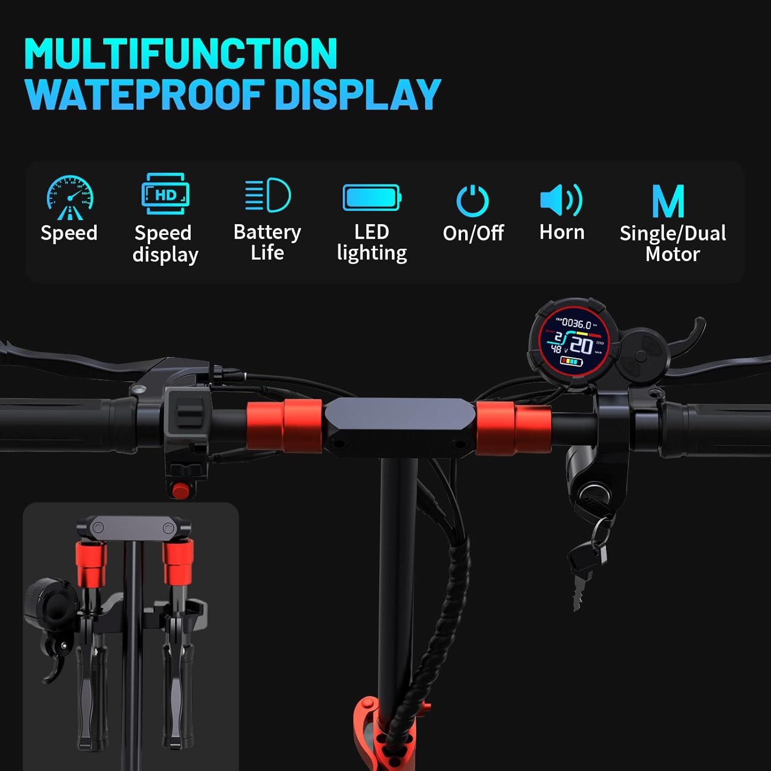 Adult Road Legal E-Scooter Range 45-55 km Max 20 km/h Speed Dual Suspension System IPX5 Waterproof Level Adjustable Handlebar Holiday Gift – Bild 5
