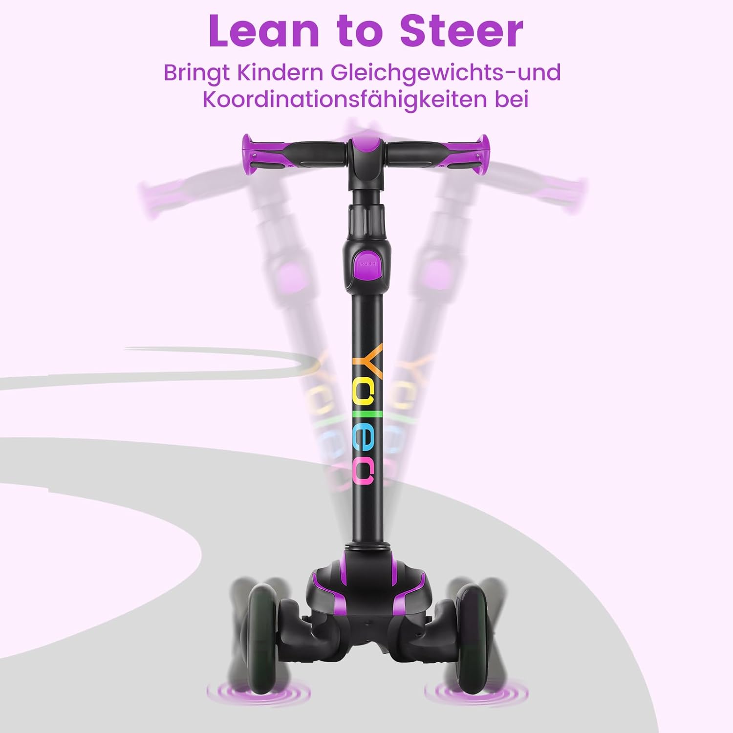 YOLEO Children's Scooter for 3-12 Years, Children's Scooter with 4 Adjustable Heights, LED Luminous Wheels, Children's Scooter, Shock Absorbing Design, Easy to Steer, Balance Training Scooter for – Bild 6