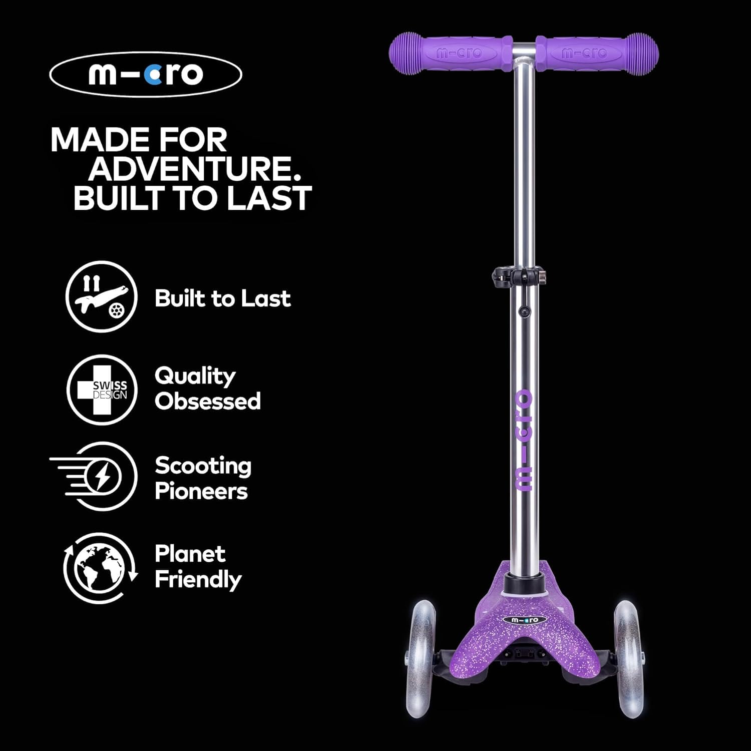 micro™ Mini Micro Deluxe Fairy Glitter LED, Height Adjustable, The Original, Children's Scooter from 2 Years, Includes LED Wheels, Boys and Girls 2-5 Years – Bild 6