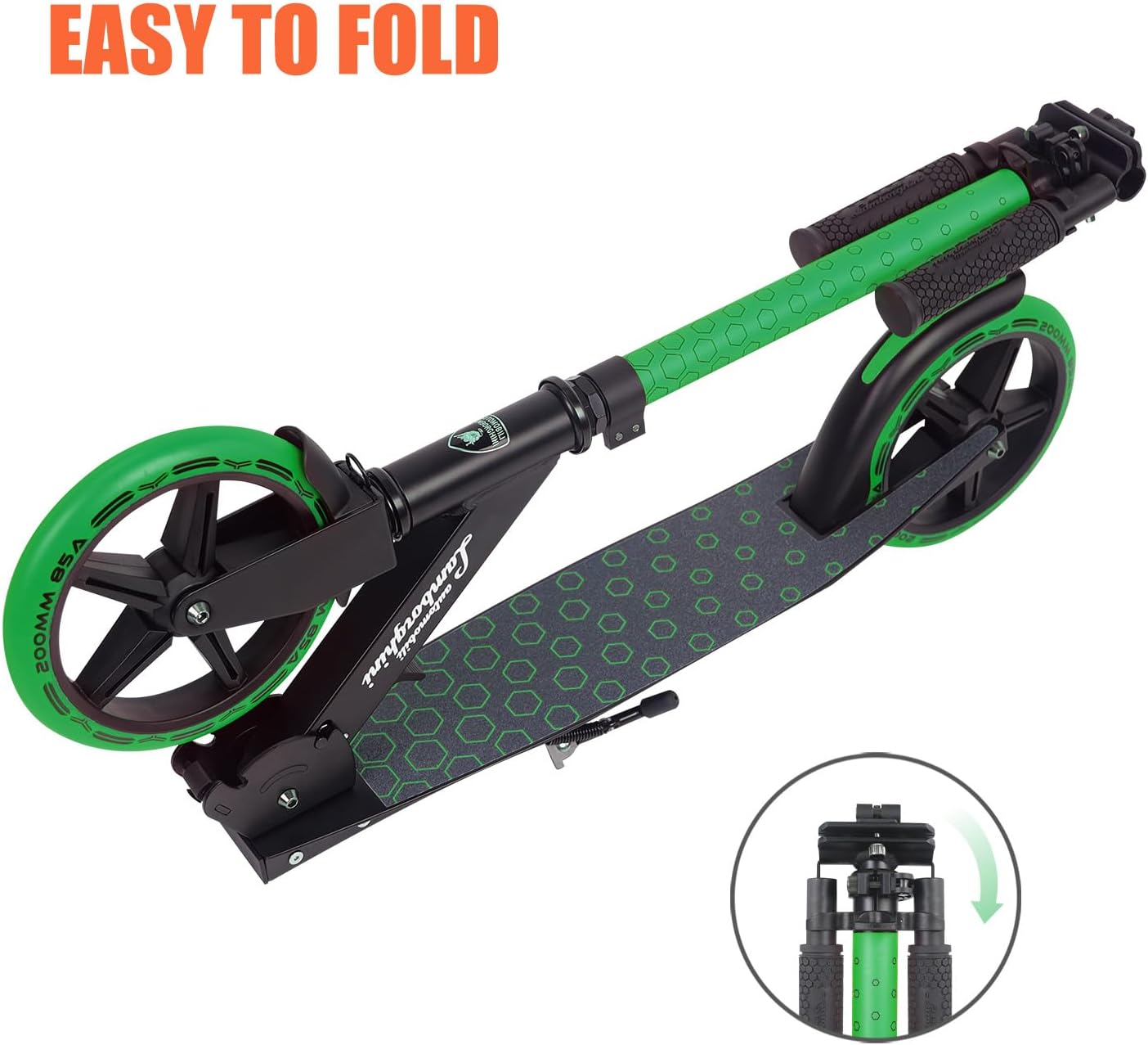 Lamborghini 2-Wheel Scooter, Children's Scooter from 6 Years and Adults, 200 mm Large Wheels, Foldable, Height Adjustable, with Stand, Sturdy Aluminium City Scooter, Scooter up to 100 kg – Bild 4