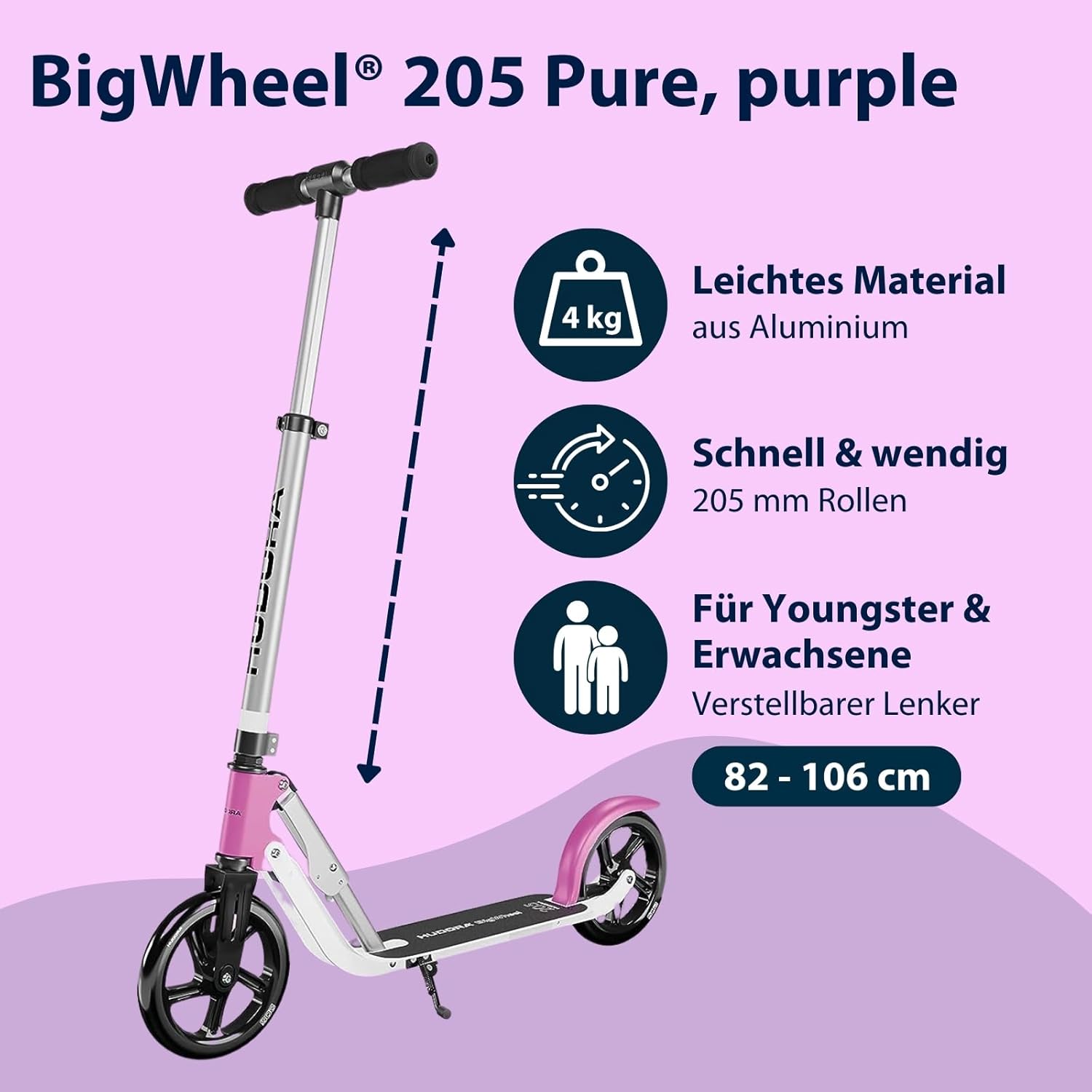 HUDORA BigWheel Pure Scooter - Sturdy Aluminium Scooter with Stand - Height-Adjustable & Foldable City Scooter for up to 100 kg - Scooter for Teenagers and Adults – Bild 2