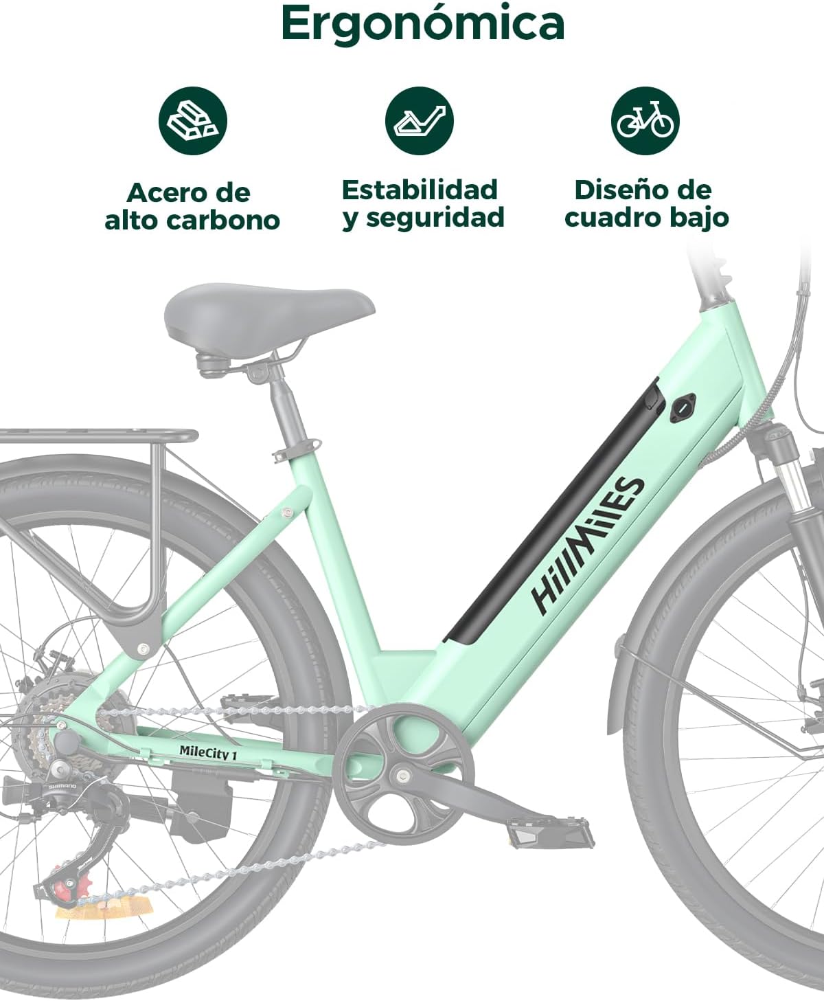 HillMiles MileCity1 26" E-Bike für Erwachsene, 7 Gang Elektrofahrrad mit Austauschbarem 36V 13Ah Akku, 25 km/h und 80–100km Reichweite E-Bike für Städtische Pendler, IP65 Wasserdicht – Bild 7