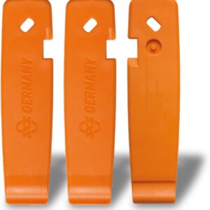 SKS GERMANY Levermen Tyre Levers Set of 3 (Bicycle Accessories Made of Sturdy High Performance Plastic, Includes SV Key and AV Bleed, Notch for Attaching to the Spoke), Orange