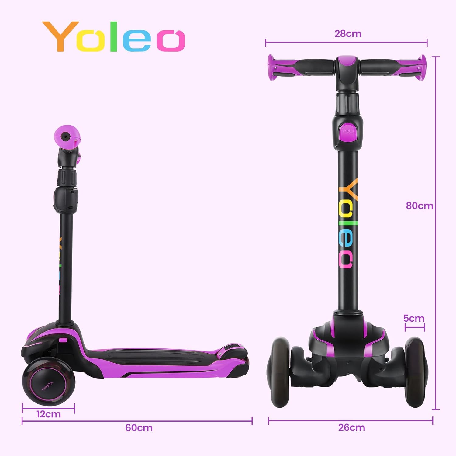 YOLEO Children's Scooter for 3-12 Years, Children's Scooter with 4 Adjustable Heights, LED Luminous Wheels, Children's Scooter, Shock Absorbing Design, Easy to Steer, Balance Training Scooter for – Bild 7