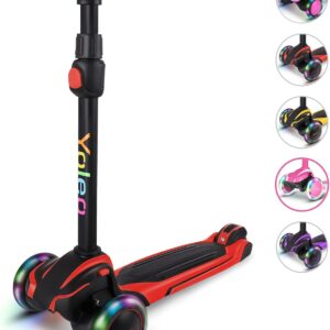 YOLEO Children’s Scooter for 3-12 Years, Children’s Scooter with 4 Adjustable Heights, LED Luminous Wheels, Children’s Scooter, Shock Absorbing Design, Easy to Steer, Balance Training Scooter for