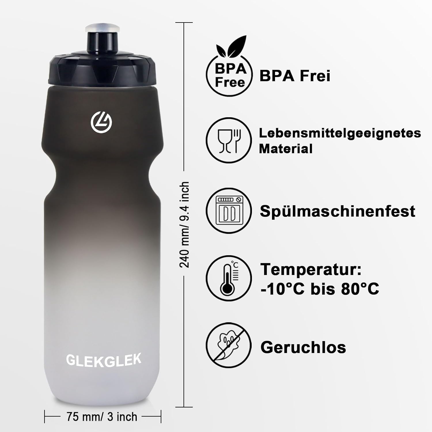 Bicycle Water Bottle, 750 ml, BPA-Free, Leak-Proof Sports Bottle, Dishwasher Safe, for Outdoor Gym, Hiking, Cycling (Black White) - 750 ml x 2 – Bild 2