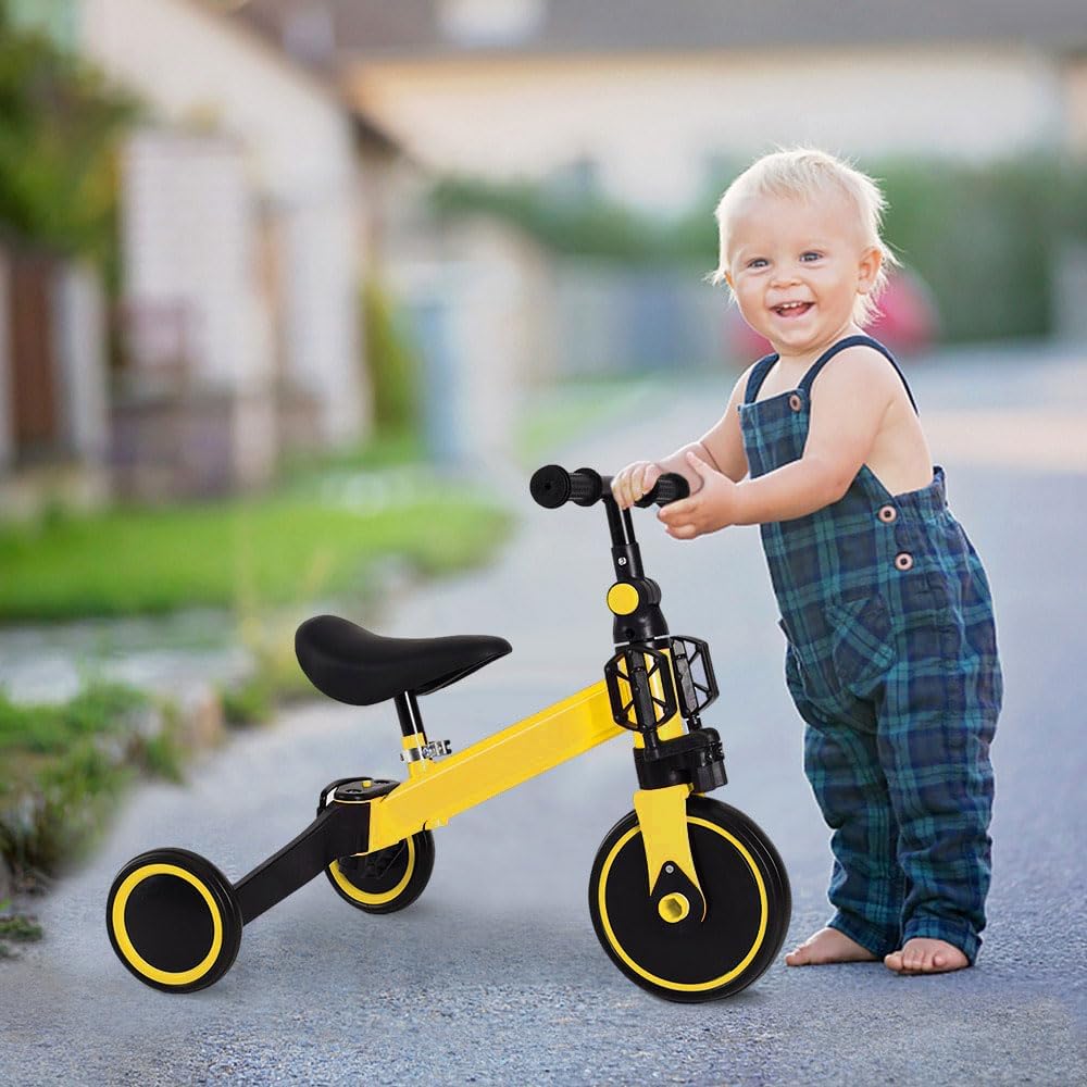 HUOLE 2-in-1 Children's Tricycle & Balance Bike with Adjustable Seat and Handlebar, Children's Tricycle with Removable Pedals, for Children from 1-3 Years Old-2 in 1 (Yellow) – Bild 6