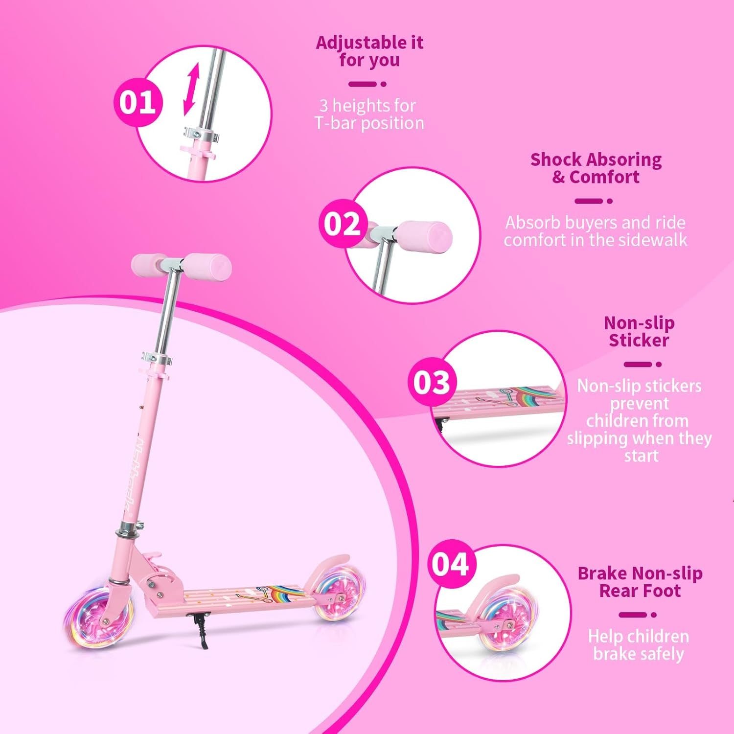 Nattork Children's Scooter for Boys & Girls, Portable, Lightweight Folding Design with Brake System, Height-Adjustable Handlebar and up to 50 kg Load Capacity – Bild 5