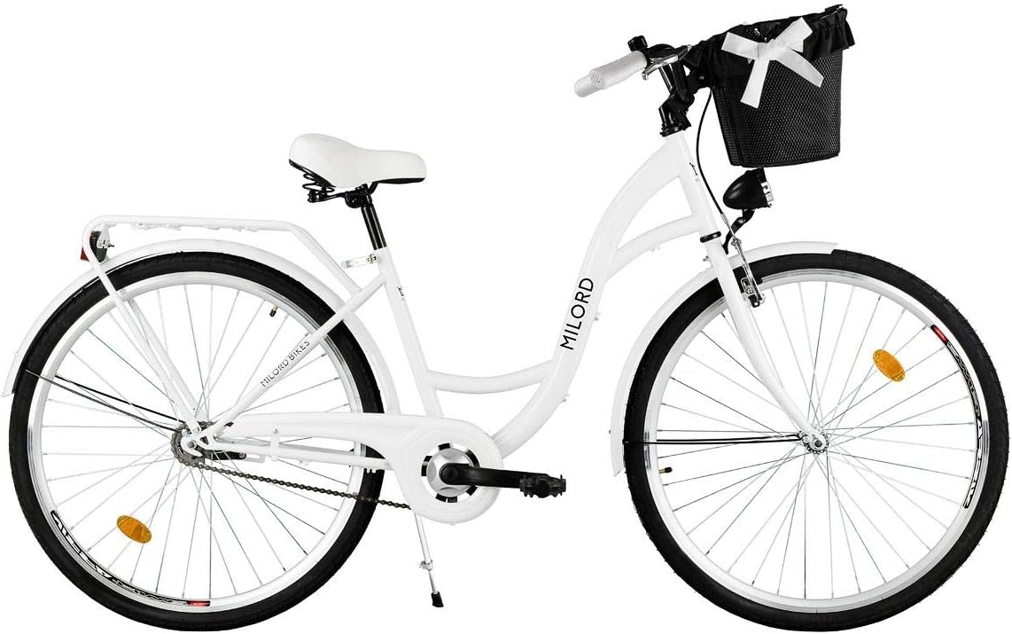 MILORD. Comfort Bicycle with Basket, Holland Bike, Women's Bike, 1 Speed, White, 28 Inches – Bild 2
